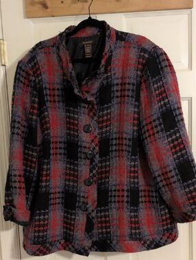 Multiples Red, Black & Purple Plaid Textured Jacket